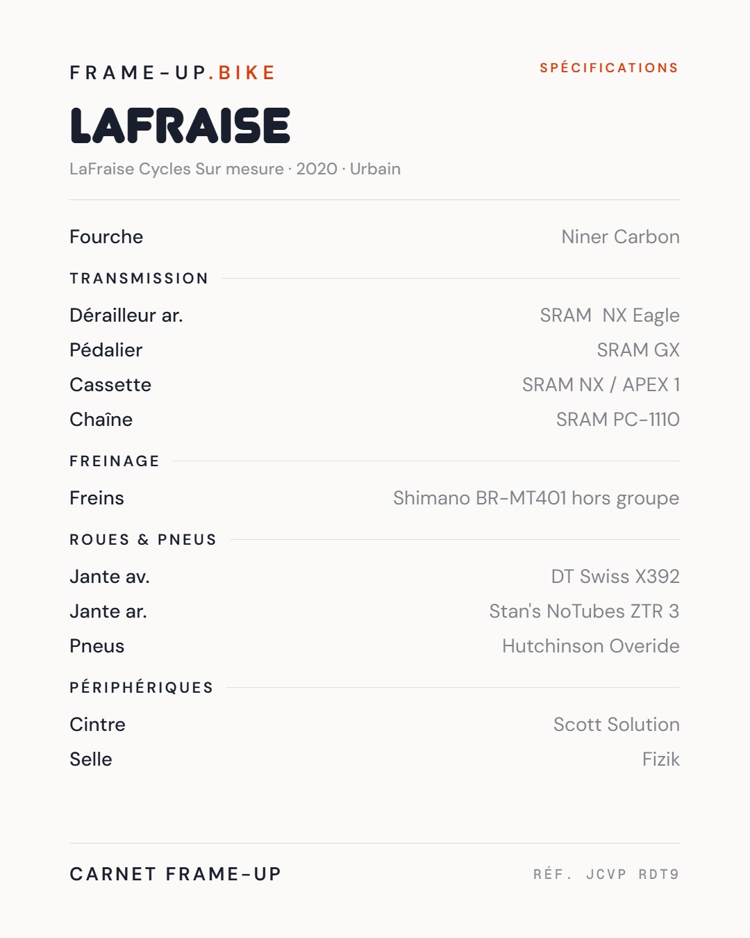 Carte Frame-up d'un vélo La Fraise Cycles - verso